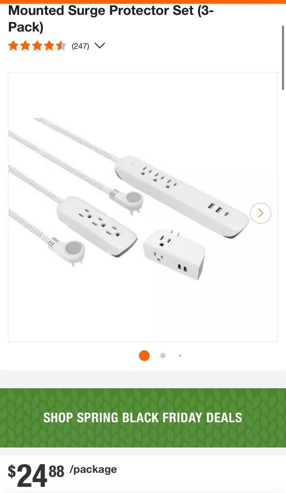 Commercial Electric 4 ft. Multiple Outlet and Wall Mounted Surge Protector Set (3-Pack)