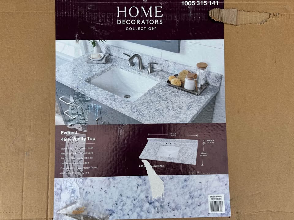 Home Decorators 49 in. W x 22 in. D Cultured Marble White Rectangular Single Sink Vanity Top in Everest