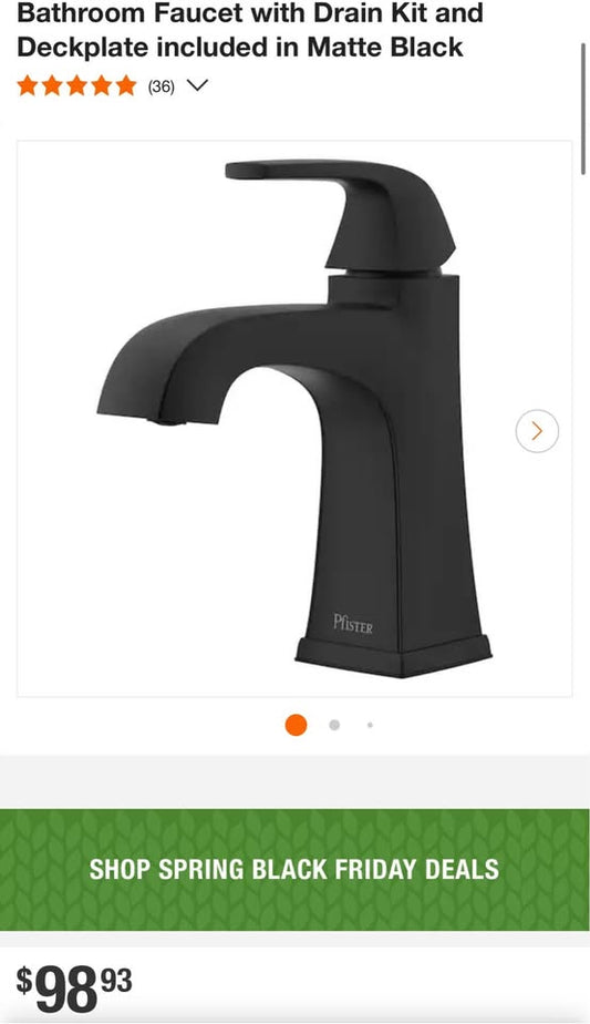 Pfister Bellance Single Handle Single Hole Bathroom Faucet with Drain Kit and Deckplate included in Matte Black