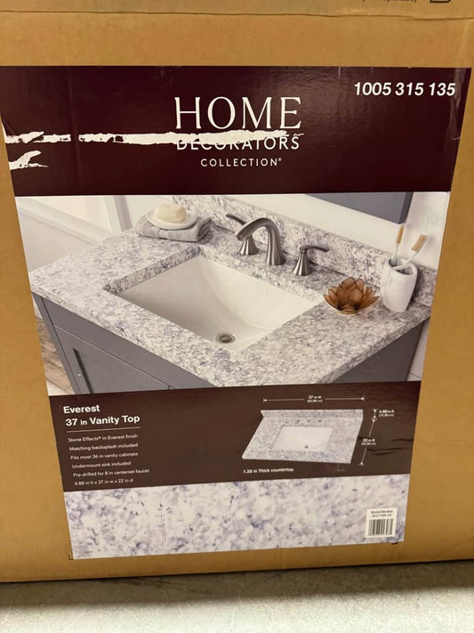 Home Decorators 37 in. W x 22 in. D Cultured Marble White Rectangular Single Sink Vanity Top in Everest