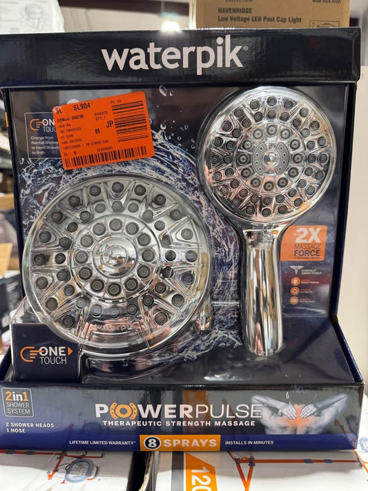 Waterpik 8-Spray Patterns with 1.8 GPM 6.25 in. Wall Mount Dual Shower Head and Handheld Shower Head in Chrome