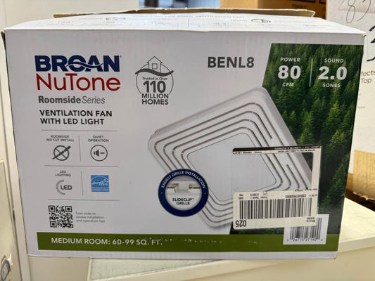 Broan-NuTone Roomside Series, White, 80 CFM, No Cut Roomside Installation with Light, ENERGY STAR, Bathroom Exhaust Fan