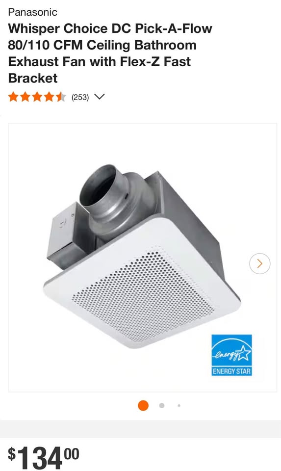 Panasonic Whisper Choice DC Pick-A-Flow 80/110 CFM Ceiling Bathroom Exhaust Fan with Flex-Z Fast Bracket