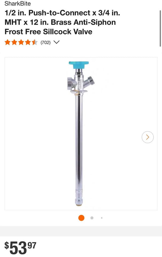 SharkBite 1/2 in. Push-to-Connect x 3/4 in. MHT x 12 in. Brass Anti-Siphon Frost Free Sillcock Valve