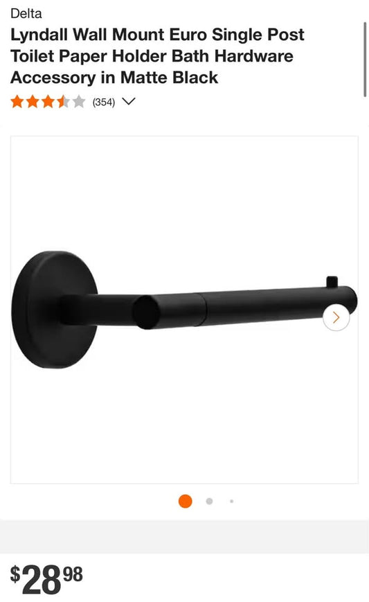 Delta Lyndall Wall Mount Euro Single Post Toilet Paper Holder Bath Hardware Accessory in Matte Black
