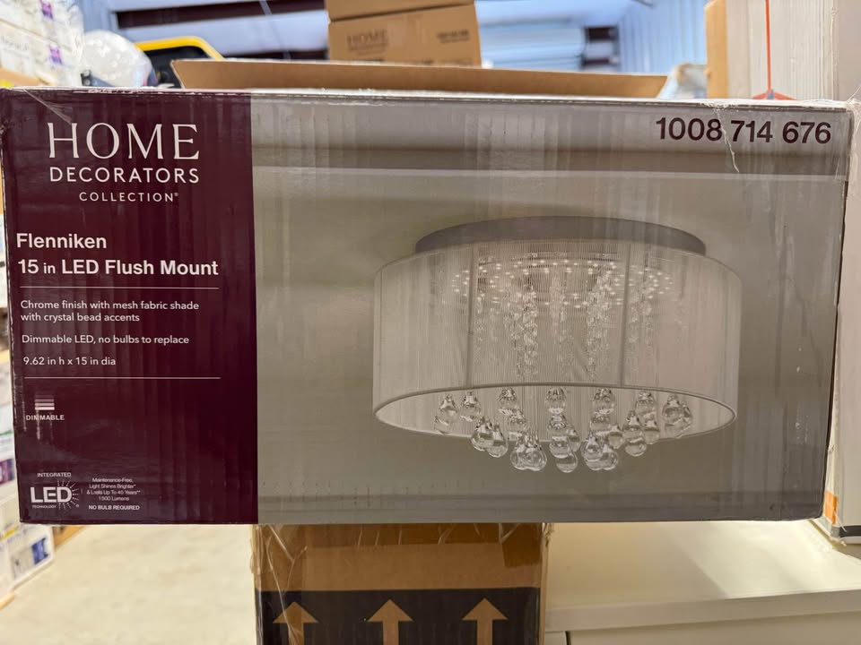 Home Decorators Flenniken 15 in. Integrated LED Chrome and Crystal Flush Mount Ceiling Light Fixture