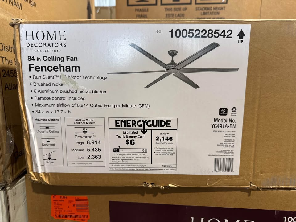Home Decorators Collection Fenceham 84 in. Brushed Nickel Ceiling Fan with Remote Control