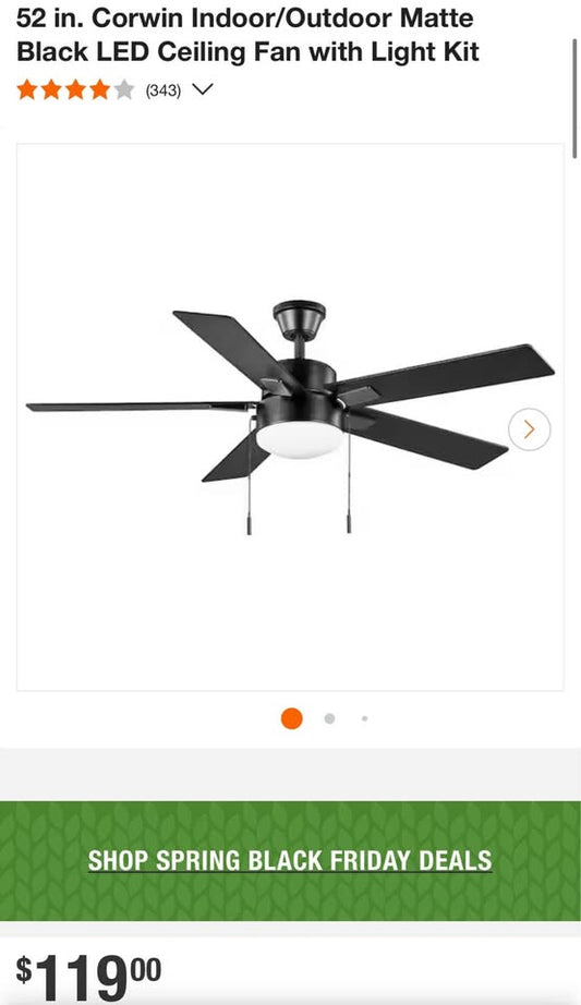 Hampton Bay 52 in. Corwin Indoor/Outdoor Matte Black LED Ceiling Fan with Light Kit