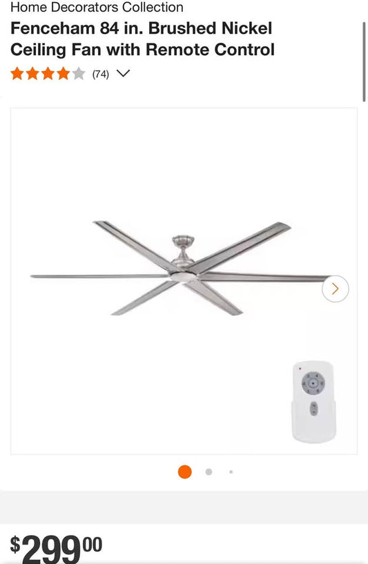 Home Decorators Collection Fenceham 84 in. Brushed Nickel Ceiling Fan with Remote Control