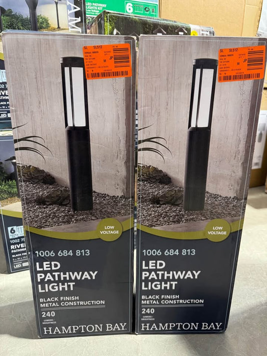 Hampton Bay 240 Lumen Low Voltage Madison Black Integrated LED Outdoor Landscape Path Light with Frosted Glass