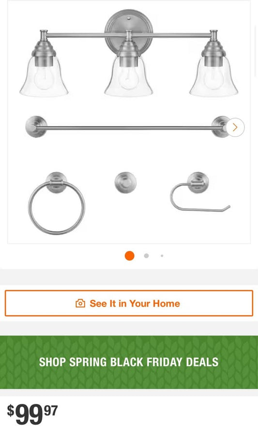 Hampton Bay Marsden 23.5 in. 3-Light Brushed Nickel Modern Vanity Light with Matching 4-Piece Bathroom Hardware Accessory Kit