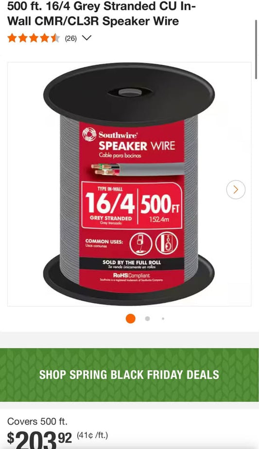 Southwire 500 ft. 16/4 Grey Stranded CU In-Wall CMR/CL3R Speaker Wire