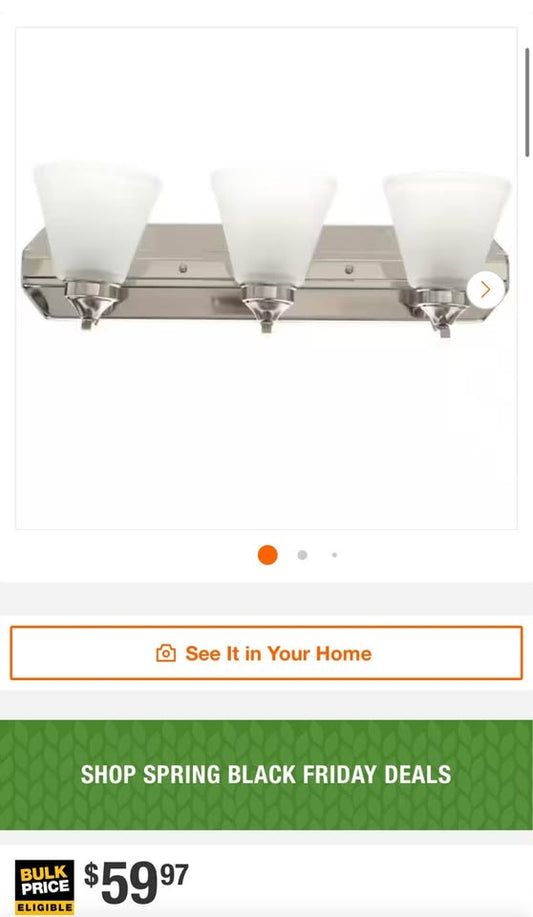 Hampton Bay Tavish 24 in. 3-Light Brushed Nickel Classic Vanity with Frosted Glass Shade