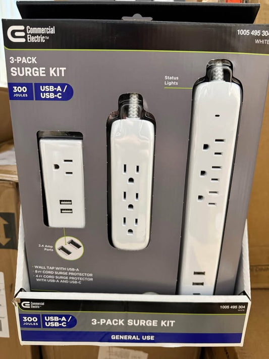 Commercial Electric 4 ft. Multiple Outlet and Wall Mounted Surge Protector Set (3-Pack)