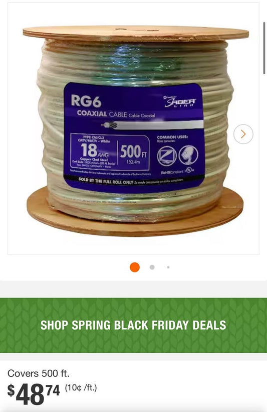 Southwire 500 ft. 18 RG6 Dual Shield CU CATV CM/CL2 Coaxial Cable in White