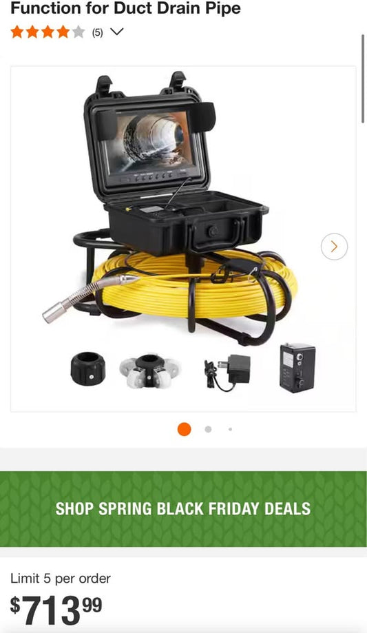 VEVOR Sewer Pipe Camera 9 in. Screen Pipeline Inspection Camera 300 ft. Snake Cable 720p with DVR Function for Duct Drain Pipe