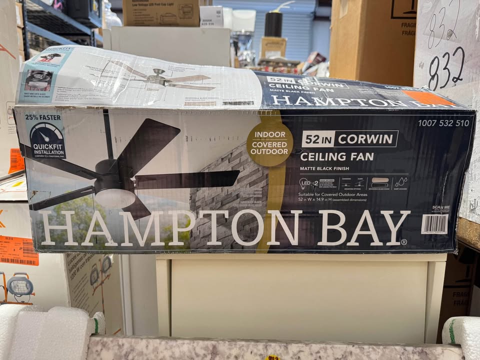 Hampton Bay 52 in. Corwin Indoor/Outdoor Matte Black LED Ceiling Fan with Light Kit
