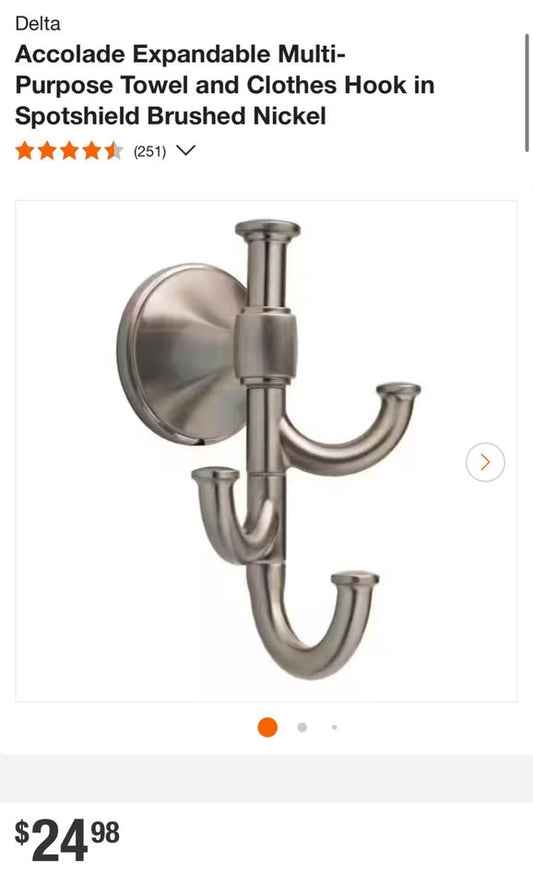 Delta Accolade Expandable Multi-Purpose Towel and Clothes Hook in Spotshield Brushed Nickel