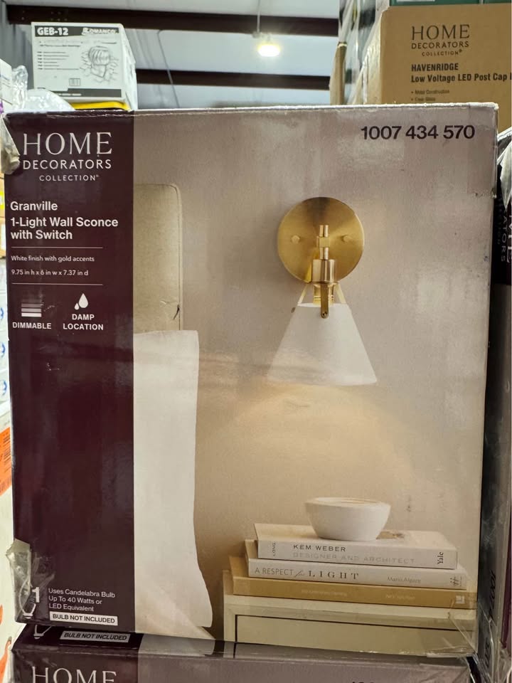 Home Decorators Granville Collection Gold & White Wall Sconce Modern 1-light Bathroom Vanity Lighting with Bell-shaped Metal Shade