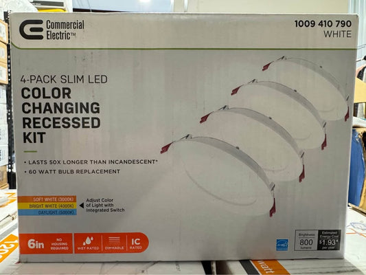 Commercial Electric Pro Value Series LED 6 in Round Adj Color Temp Canless Recessed Light for Kitchen Bath Living rooms, Wht 4-Pk