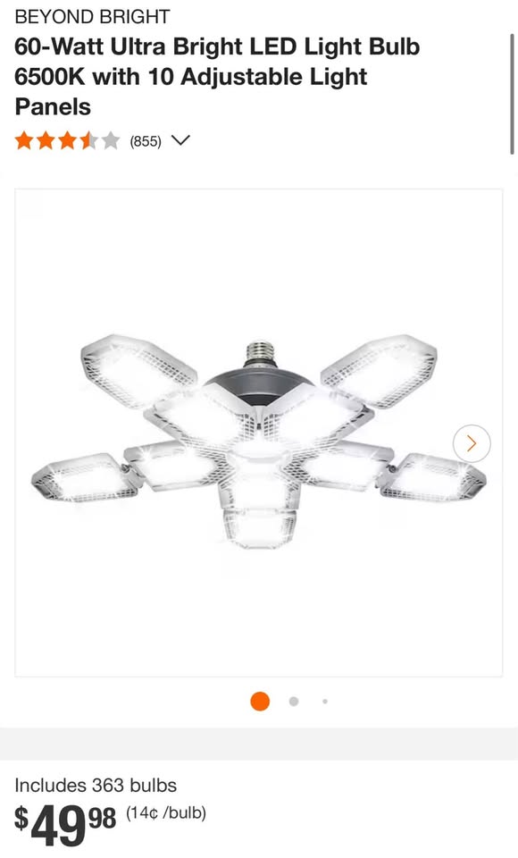 BEYOND BRIGHT 60-Watt Ultra Bright LED Light Bulb 6500K with 10 Adjustable Light Panels