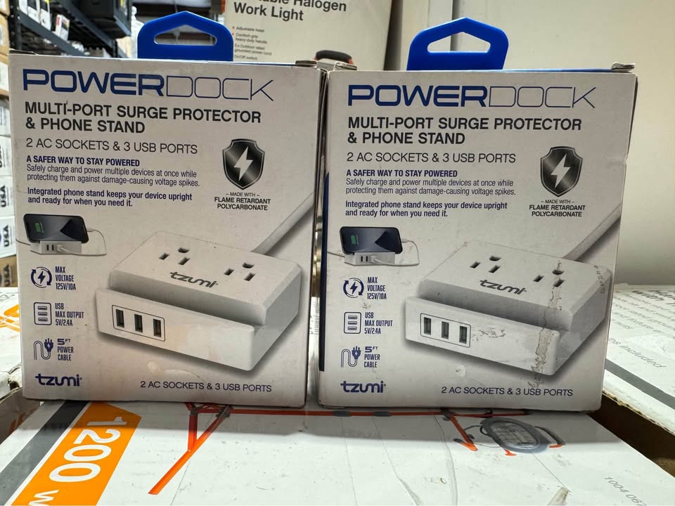 Tzumi Power Dock 2-Outlet Multi-Port Surge Protector and Phone Stand