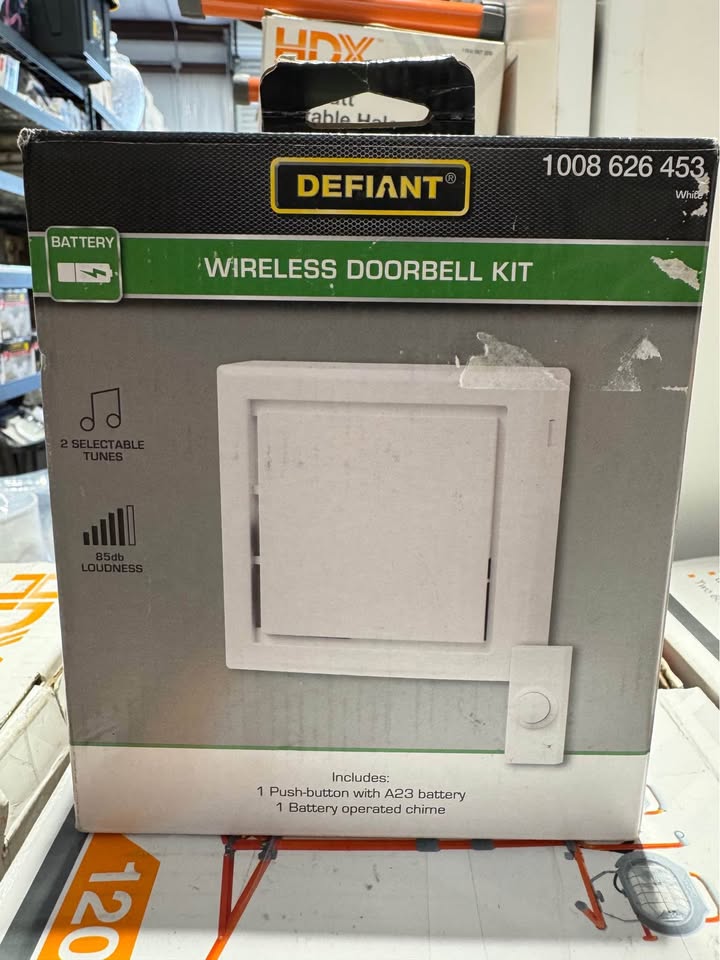 Defiant Wireless Battery Operated Doorbell Kit with Wireless Push Button, White