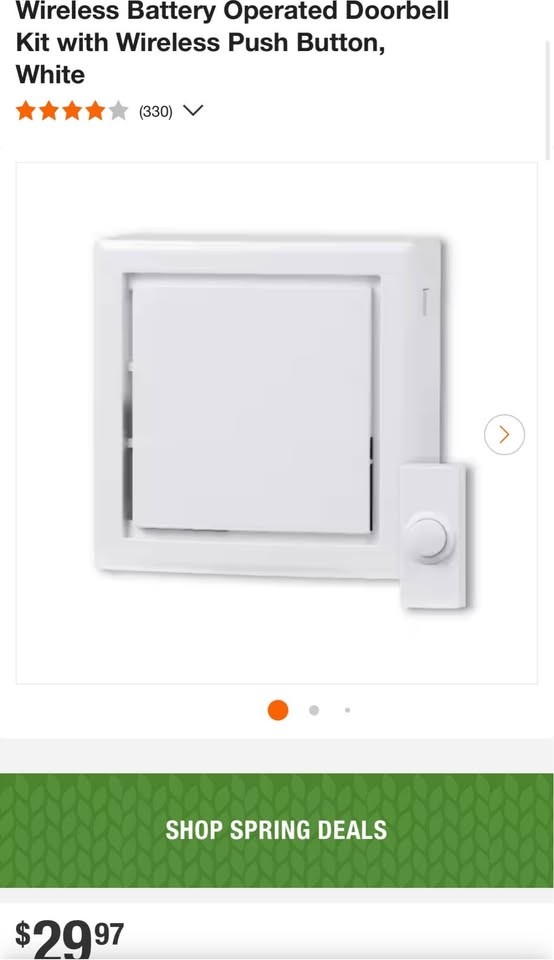 Defiant Wireless Battery Operated Doorbell Kit with Wireless Push Button, White