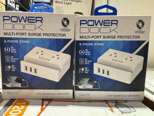 Tzumi Power Dock 2-Outlet Multi-Port Surge Protector and Phone Stand