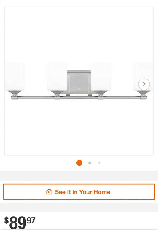 Hampton Bay Darlington 29.5 in. 4-Light Brushed Nickel Vanity Light with Frosted Opal Glass Shades