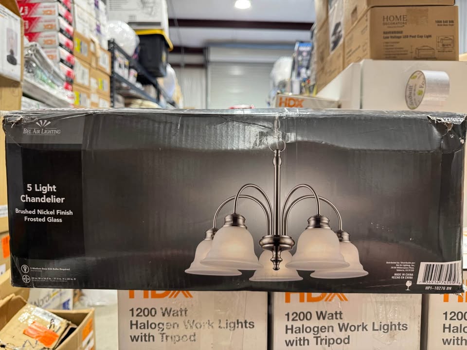 22 in. 5-Light Brushed Nickel Down Light Chandelier with Frosted Glass Shades