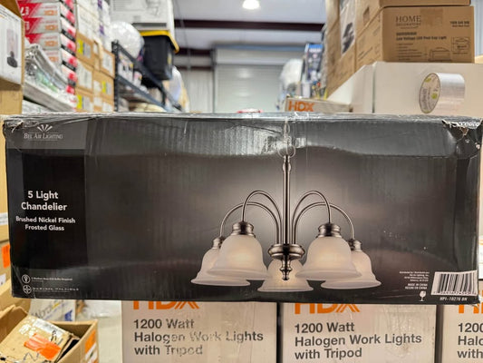 22 in. 5-Light Brushed Nickel Down Light Chandelier with Frosted Glass Shades