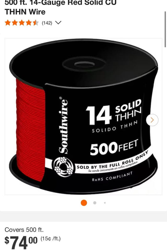 Southwire 500 ft. 14-Gauge Red Solid CU THHN Wire