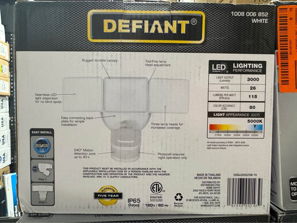 Defiant 240-Degree White Motion Activated Integrated LED Outdoor Triple Head Flood Light