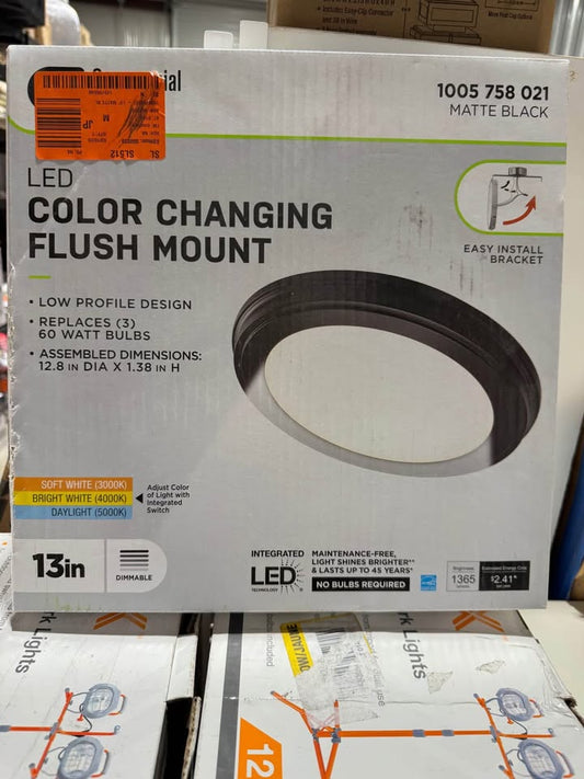 Commercial Electric 13 in. Matte Black Selectable LED Flush Mount