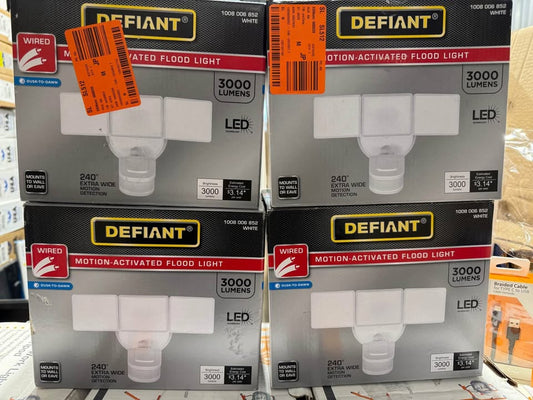 Defiant 240-Degree White Motion Activated Integrated LED Outdoor Triple Head Flood Light