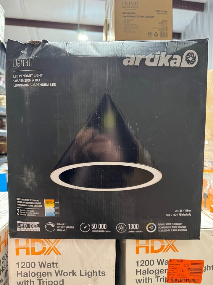 Artika Denali 27-Watt 1 Light Matte Black Modern 3 CCT Integrated LED Pendant Light Fixture for Kitchen Island