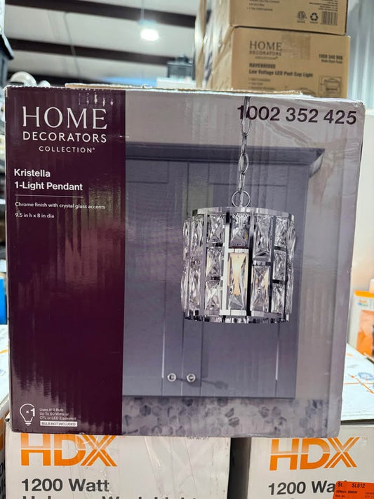 Home Decorators Kristella 1-Light Chrome Crystal Pendant Light