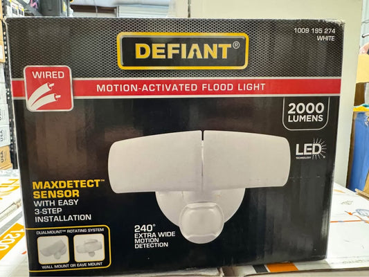 Defiant MaxDetect 240° White Motion Sensor Wired Outdoor 2-Head LED Security Flood Light 2000 Lumens