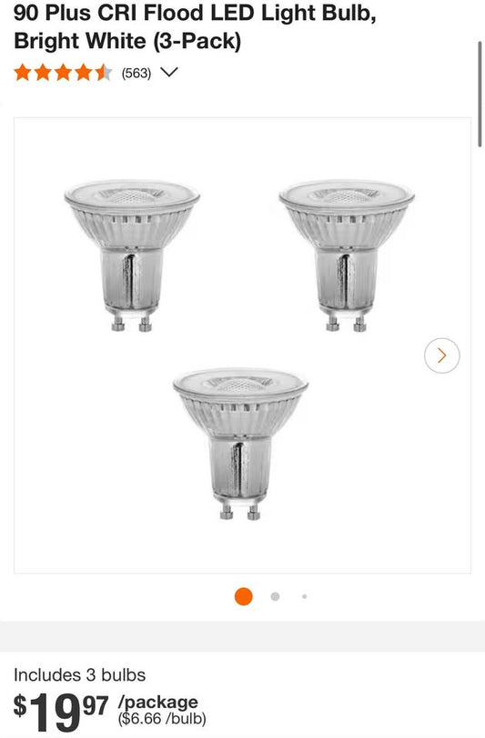 Feit Electric 75-Watt Equivalent MR16 GU10 Dimmable Recessed Track Lighting 90 Plus CRI Flood LED Light Bulb, Bright White (3-Pack)