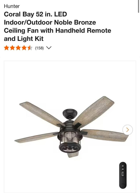 Hunter Coral Bay 52 in. LED Indoor/Outdoor Noble Bronze Ceiling Fan with Handheld Remote and Light Kit