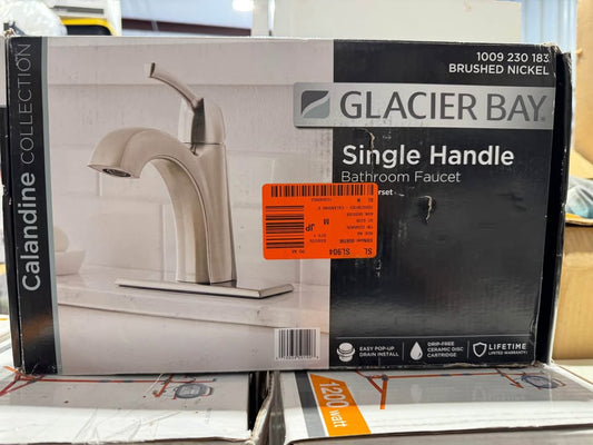 Glacier Bay Calandine Single Handle Single Hole Bathroom Faucet with Deckplate Included in Brushed Nickel