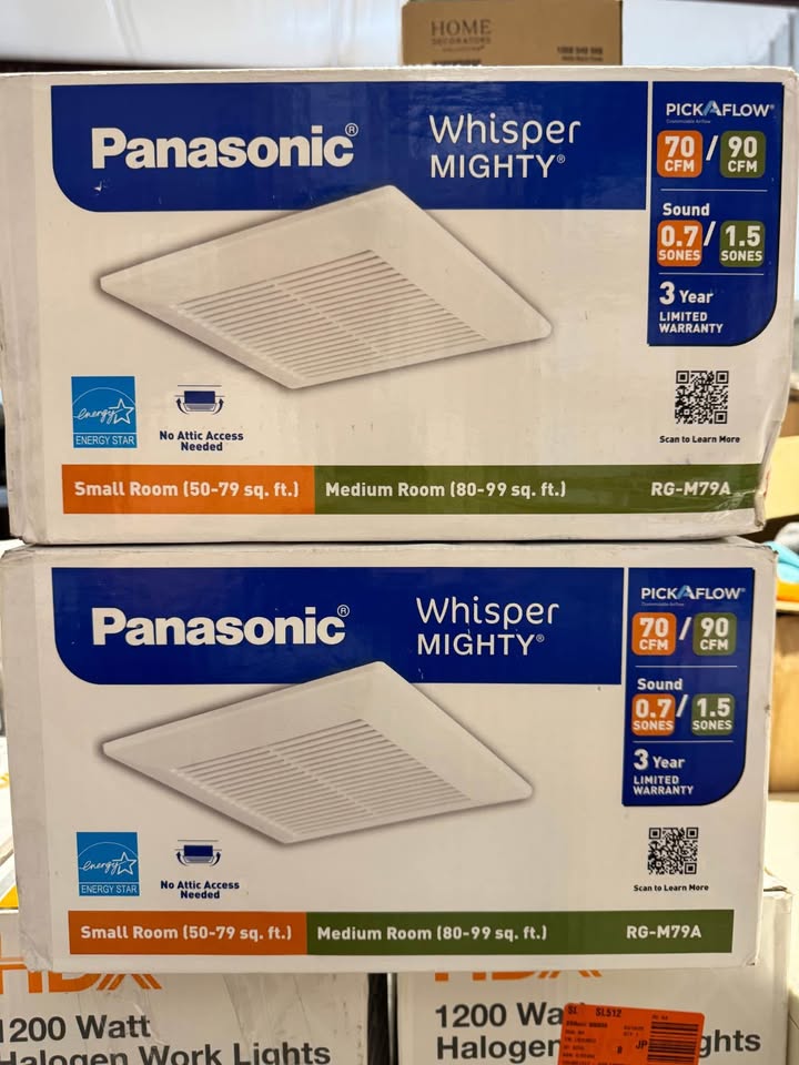 Panasonic Whisper Mighty Pick-A-Flow 70/90 CFM Ceiling/Wall Bathroom Exhaust Fan, Energy Star with 9 in. x 9 in. Grille Footprint