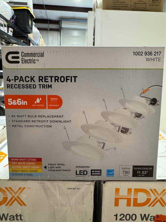Commercial Electric 5/6 in. Integrated LED Recessed Retrofit Light Trim with Selectable Color Temperature, (4-Pack)
