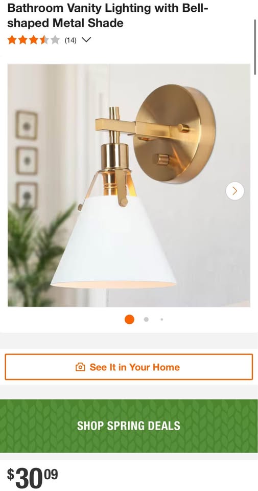 Home Decorators Granville Collection Gold & White Wall Sconce Modern 1-light Bathroom Vanity Lighting with Bell-shaped Metal Shade