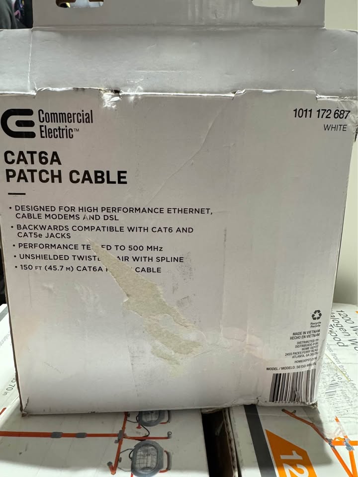 Commercial Electric CE 150 ft. Cat 6A UTP Patch Cable White
