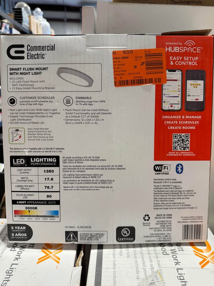 Commercial Electric 12 in. LED Flush Mount Smart CCT and RGB Selectable Matte White Finish