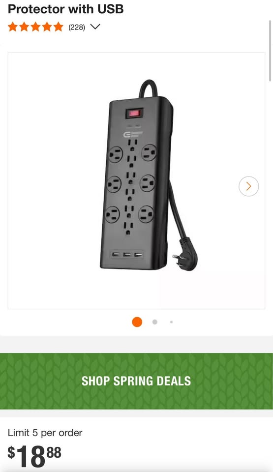 Commercial Electric 6 ft. 12-Outlet Black Surge Protector with USB