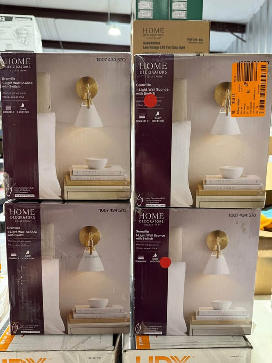 Home Decorators Granville Collection Gold & White Wall Sconce Modern 1-light Bathroom Vanity Lighting with Bell-shaped Metal Shade
