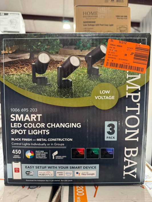 Hampton Bay Smart 450 Lumens Black LED Color Changing Low Voltage Outdoor Spotlight Powered by Hubspace (3-Pack)